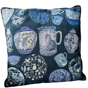 Karen Mabon Decorative Pillow Blue Pottery Pattern Discontinued Design